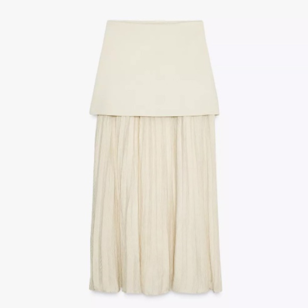 Zara Cream A-Line Pleated Skirt